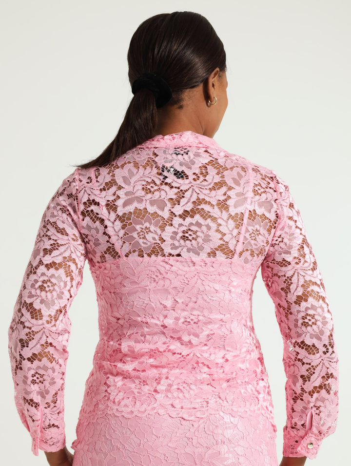 Long Sleeve Lace Shirt - Pink