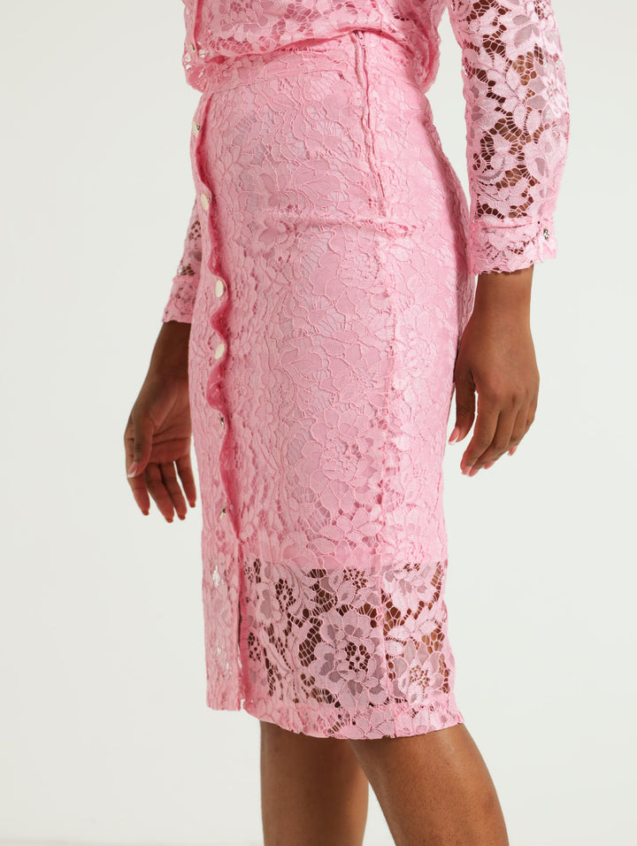Lace Midi Skirt - Pink