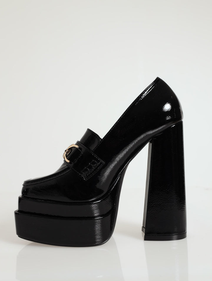 Platform Chunky Heel Loafer - Black