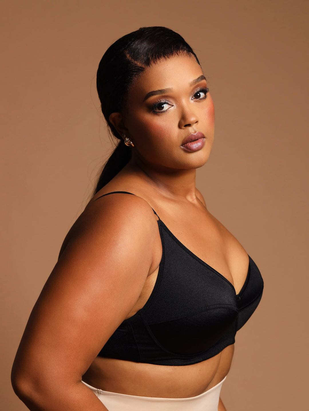 2 Pack Shiny Panel Cup Bra - Mocha/Black