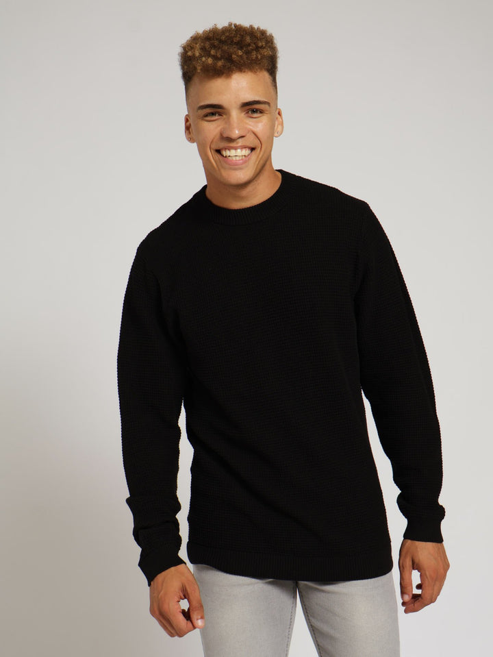 Waffle Crew Knitwear - Black