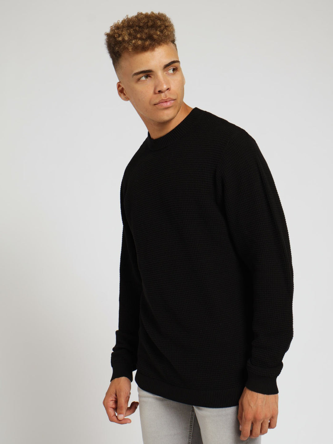 Waffle Crew Knitwear - Black
