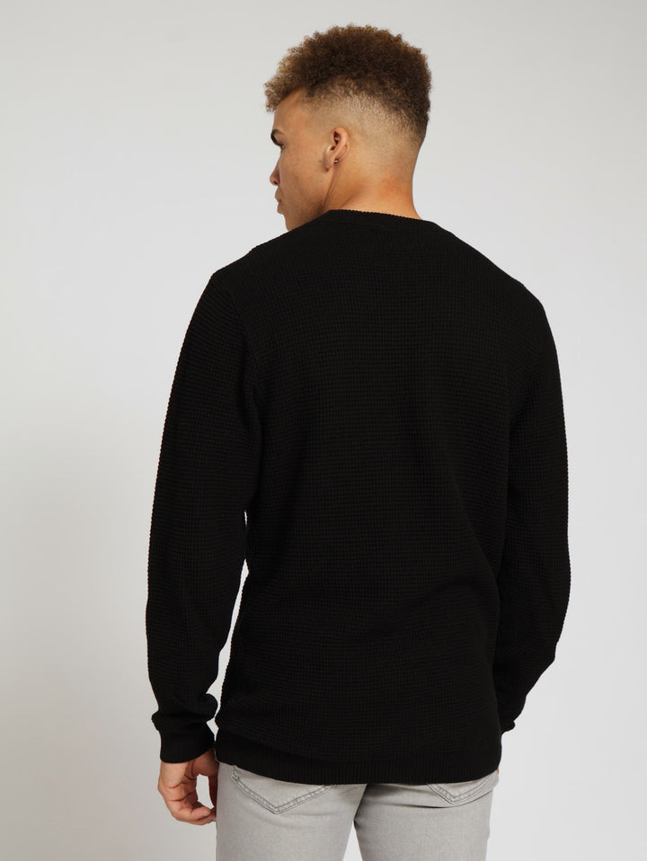 Waffle Crew Knitwear - Black