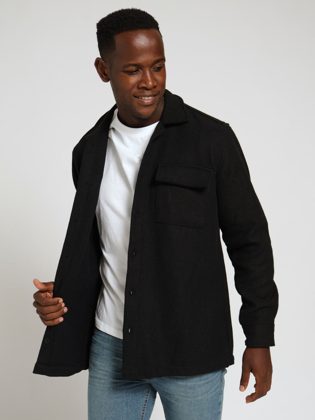 Heavy Plain Shacket - Black