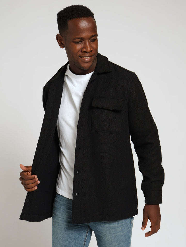 Heavy Plain Shacket - Black