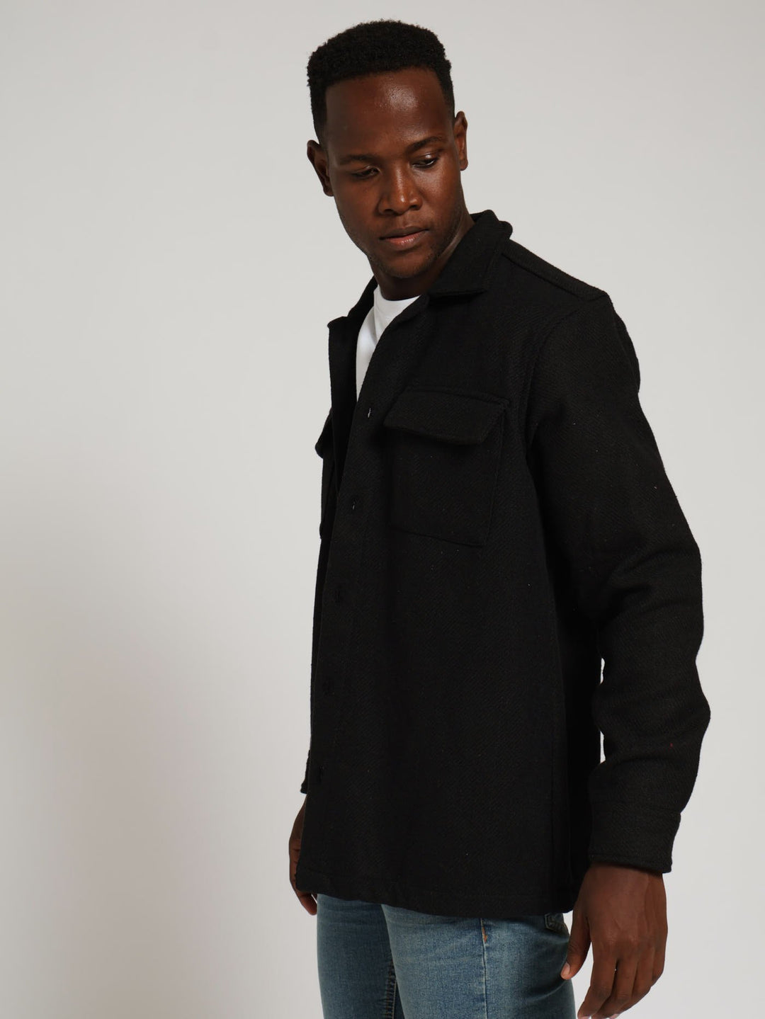 Heavy Plain Shacket - Black