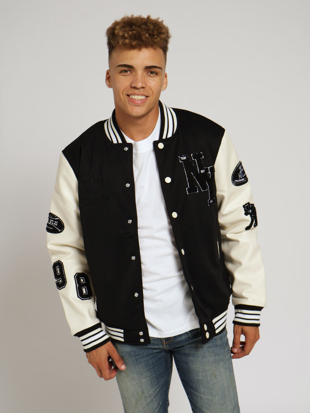 Ecru Pu Melton Fashion Bomber Jacket - Black