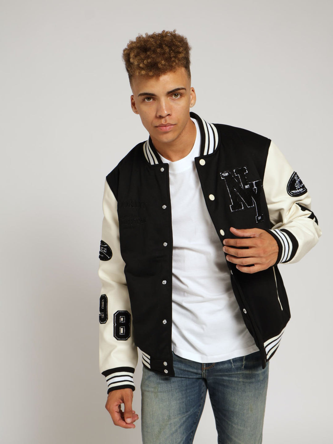 Ecru Pu Melton Fashion Bomber Jacket - Black