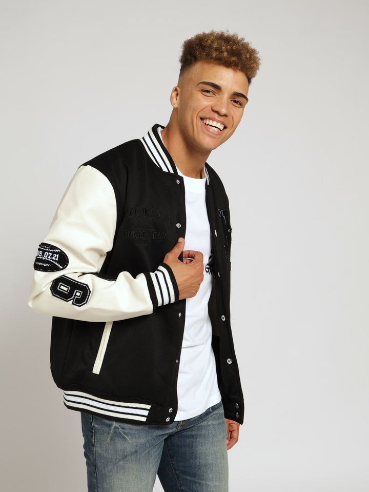 Ecru Pu Melton Fashion Bomber Jacket - Black