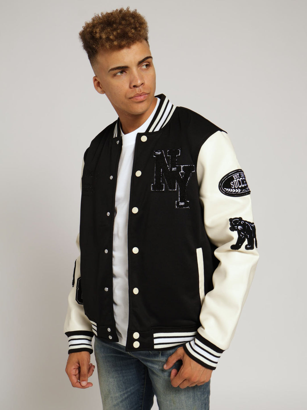 Ecru Pu Melton Fashion Bomber Jacket - Black