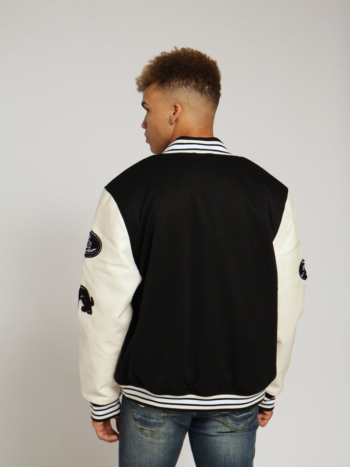 Ecru Pu Melton Fashion Bomber Jacket - Black