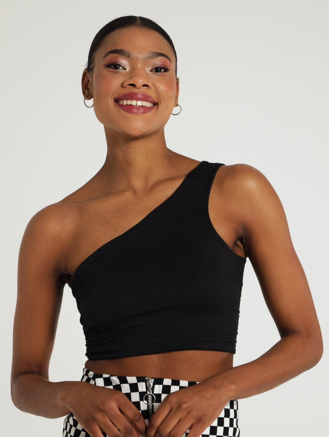 Asymmetrical Lace-Up Tank Top - Black