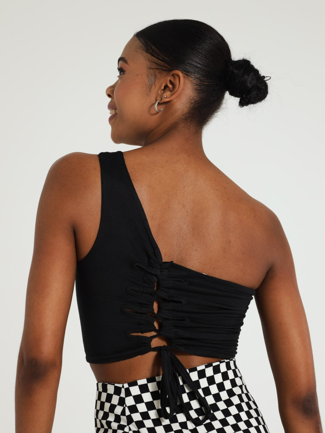 Asymmetrical Lace-Up Tank Top - Black