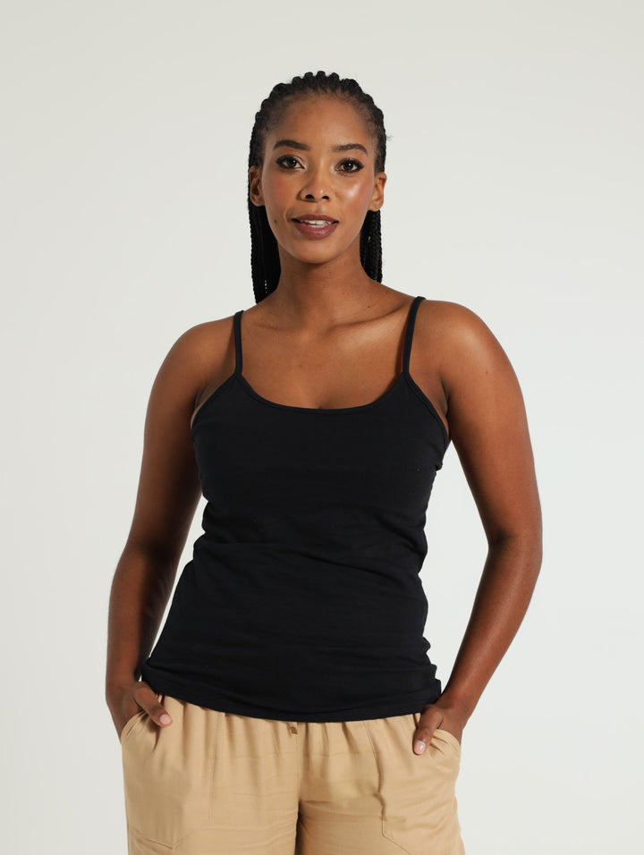 Stretch Cami With Support & Adjustable Straps - Black