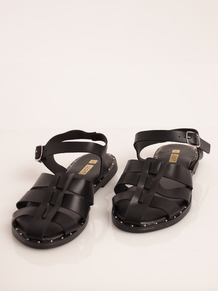 Ladies Fisherman Shoe With Stud Detail - Black