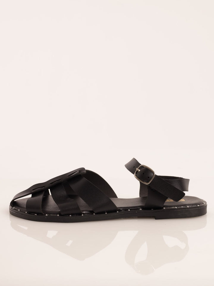 Ladies Fisherman Shoe With Stud Detail - Black