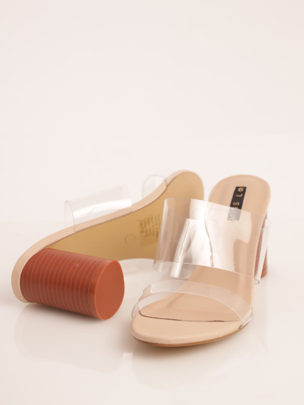 Ladies Vinyl Cylinder Stacked High Heel - Clear