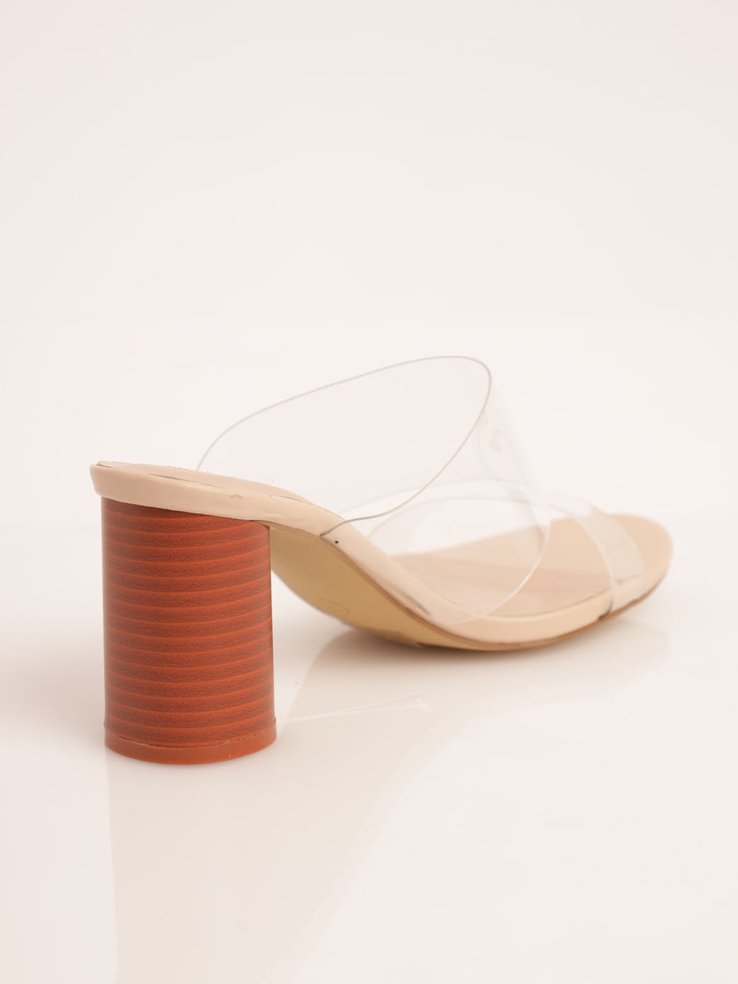 Ladies Vinyl Cylinder Stacked High Heel - Clear