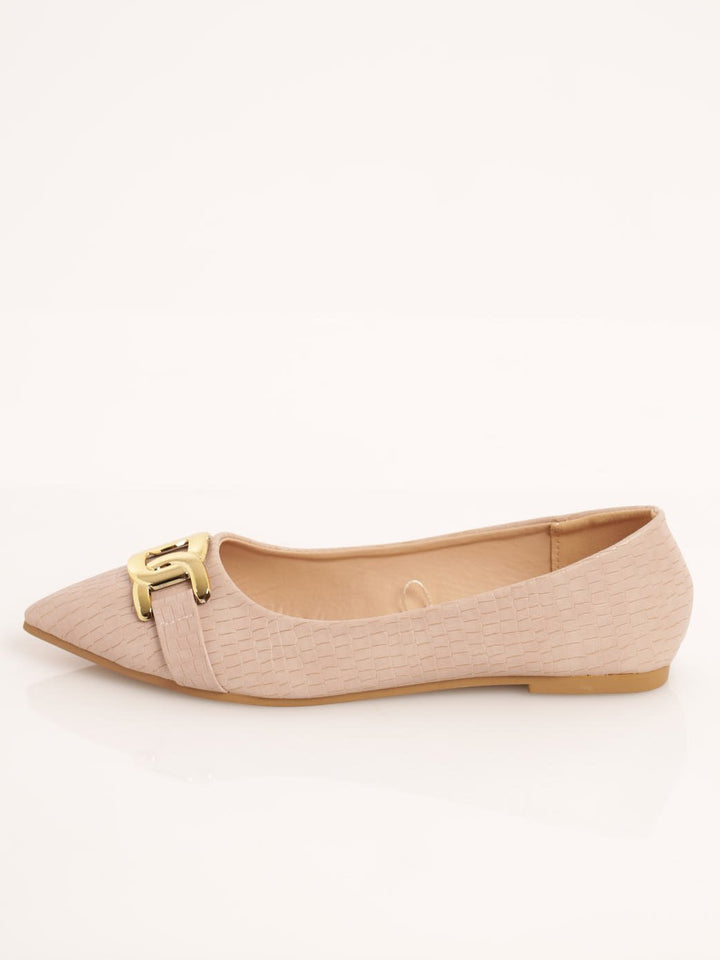 Ladies Crocodile Embossed Pump With Chain Trim - Light Grey