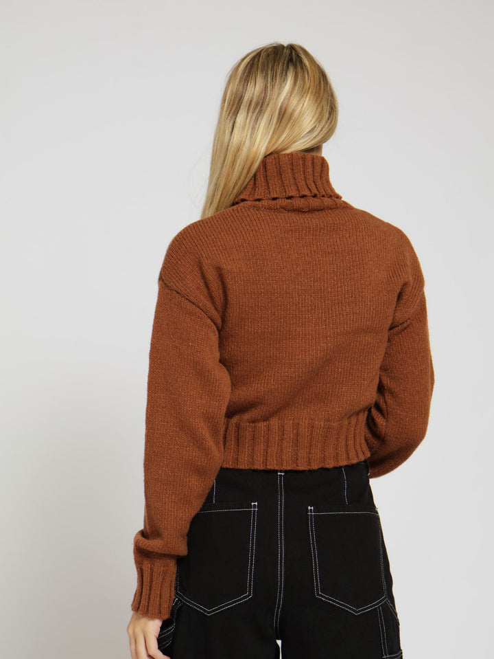 Plain Polo Neck Top - Brown