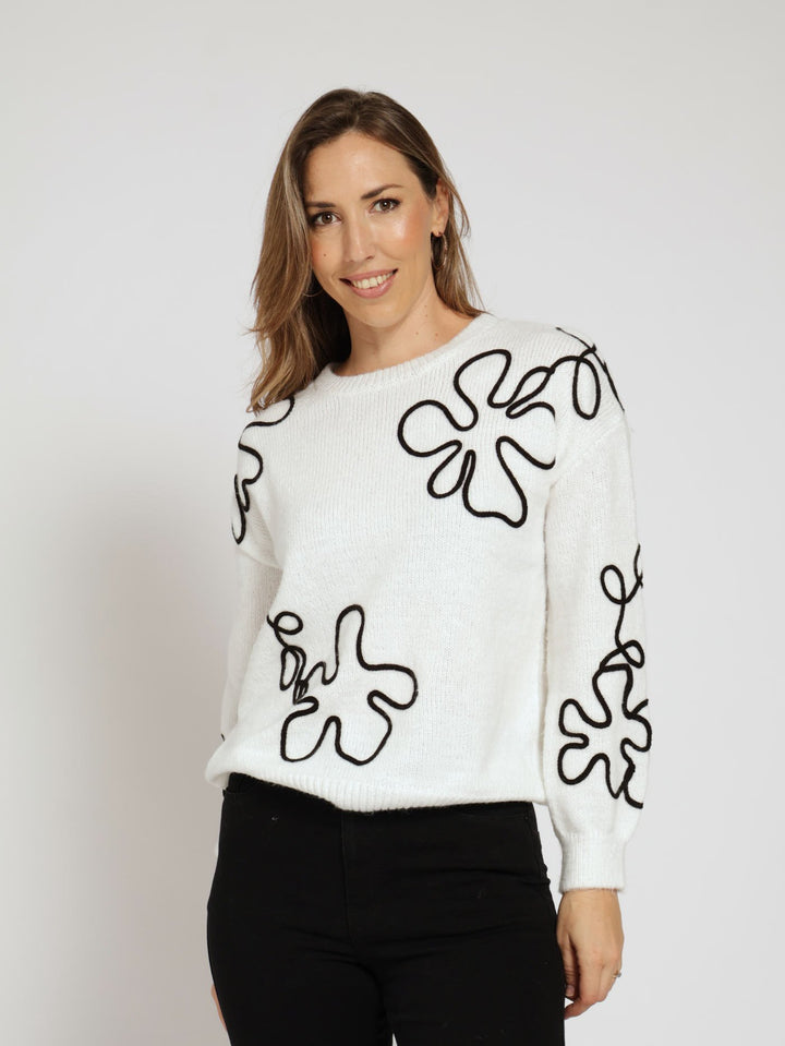Cornelli Flower Pullover - Black/Cream