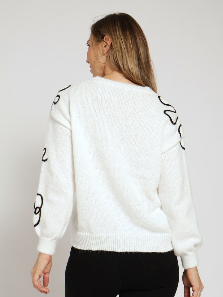 Cornelli Flower Pullover - Black/Cream