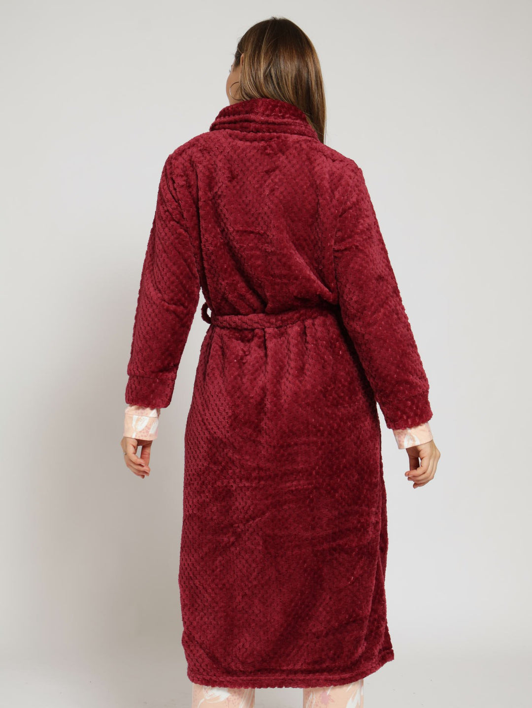 Waffle Textured Fluffy Gown - Burgundy