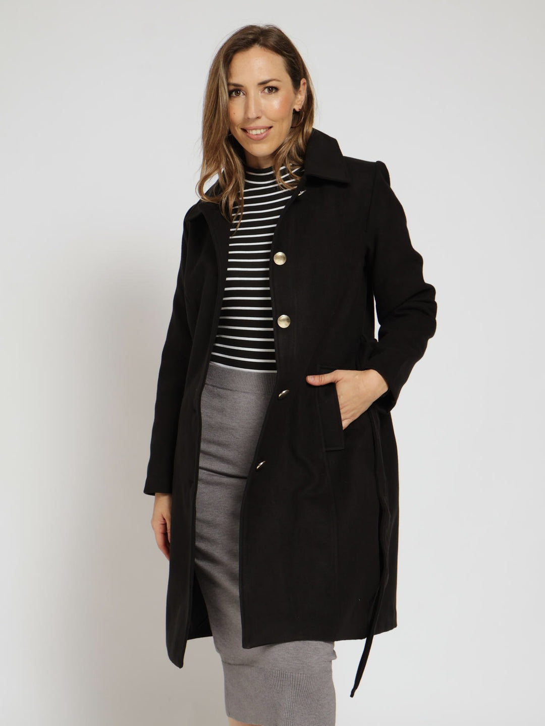 Button Detail Melton Jacket - Black