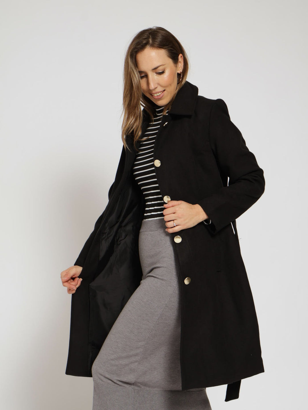 Button Detail Melton Jacket - Black