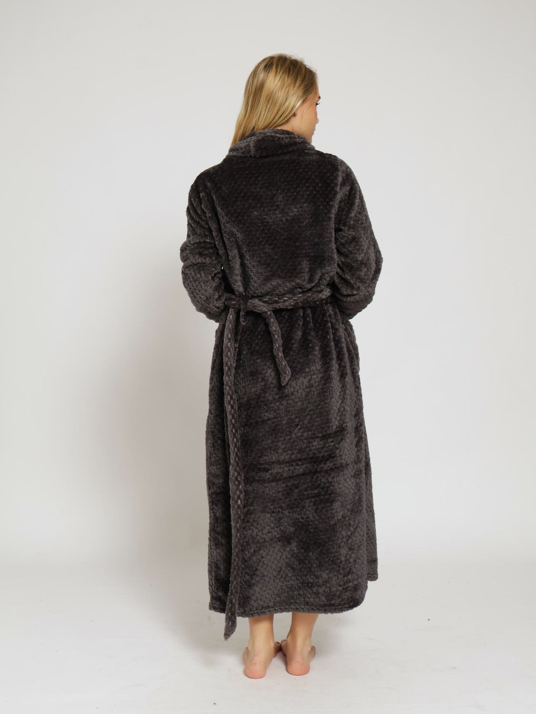 Waffle Textured Fluffy Gown - Grey