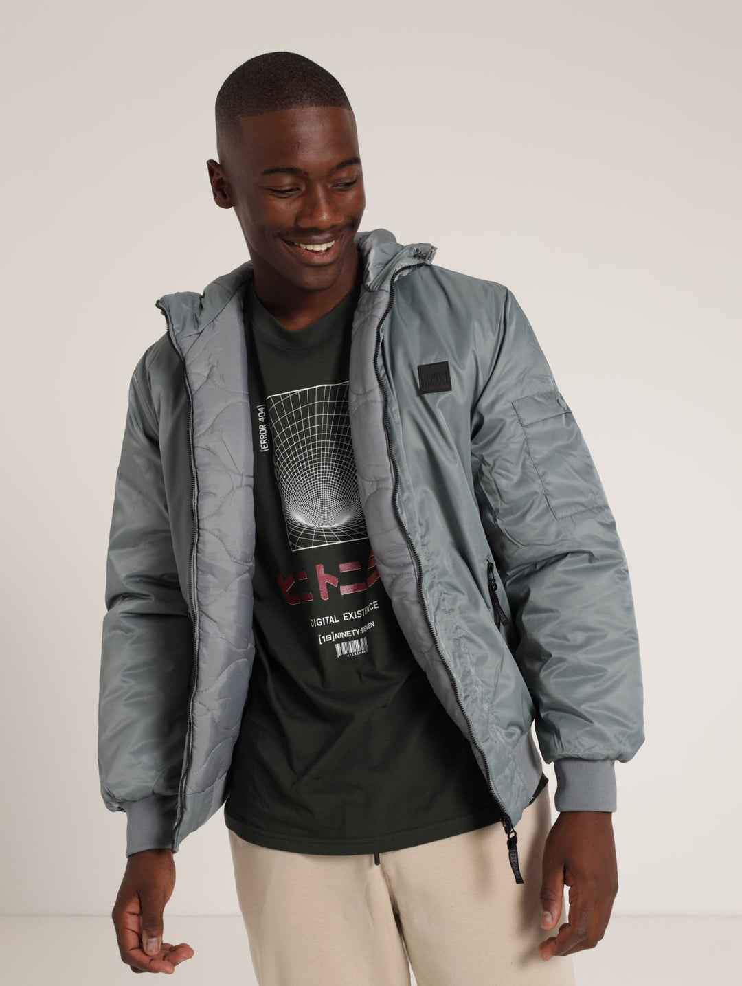 Hooded Bomber Jacket - Grey