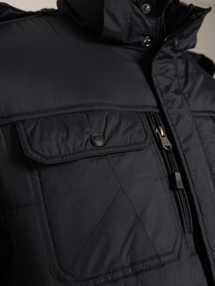 Plain Hooded Puffer Jacket - Black/Blue