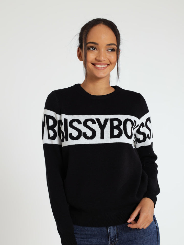 Basic Branded Contrast Knitwear - Black