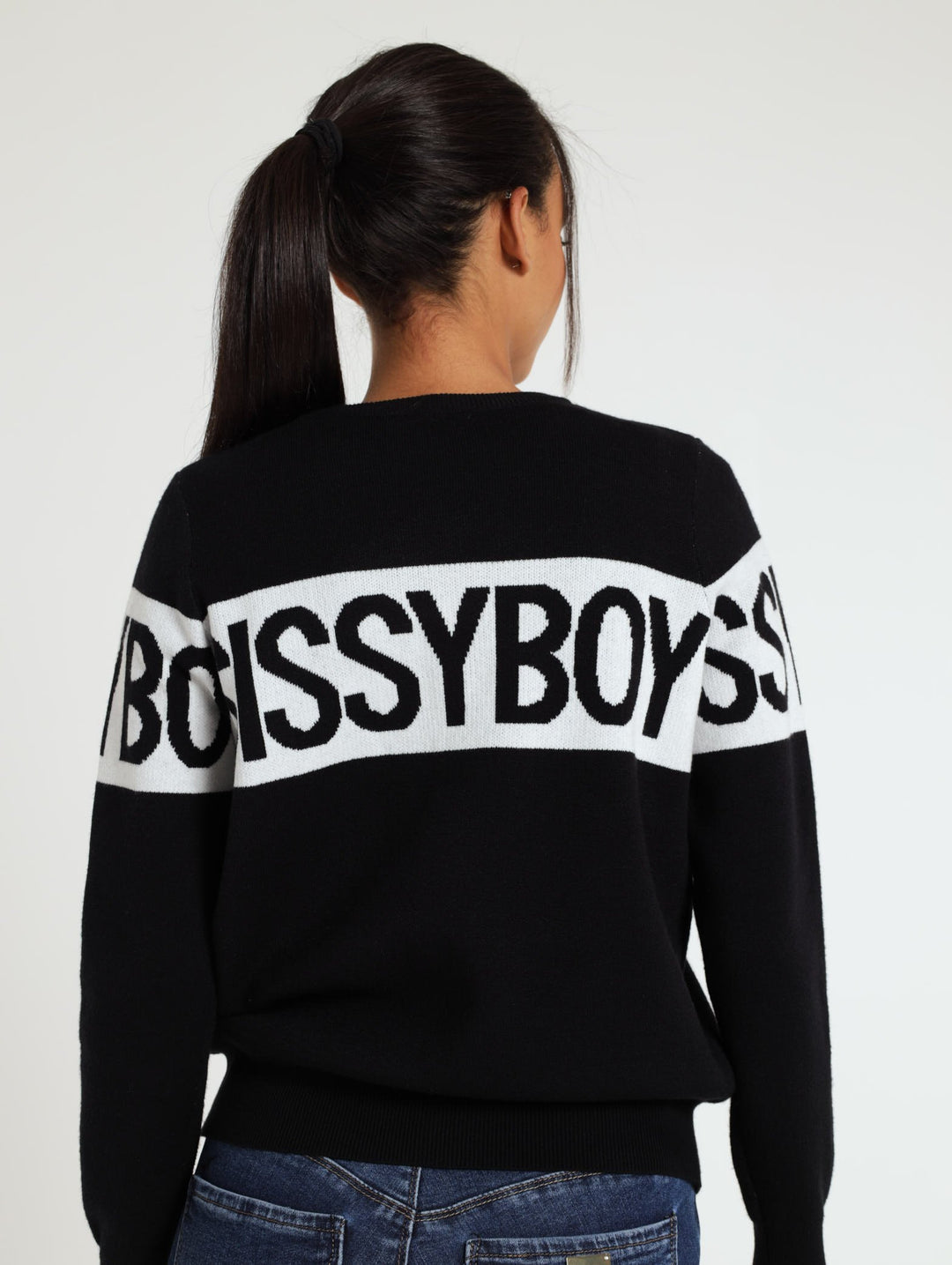 Basic Branded Contrast Knitwear - Black