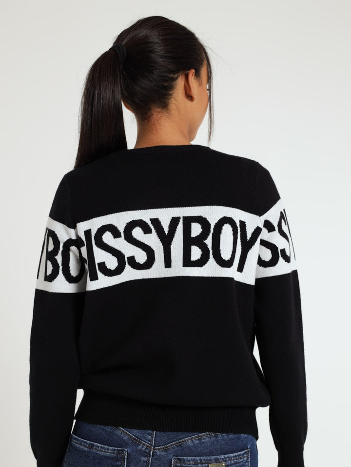 Basic Branded Contrast Knitwear - Black