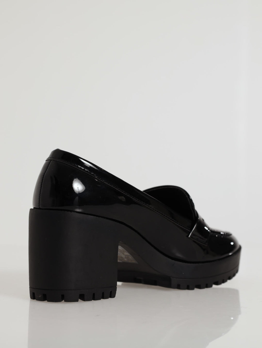 Platform Block Heel Penny Moc Loafer - Black
