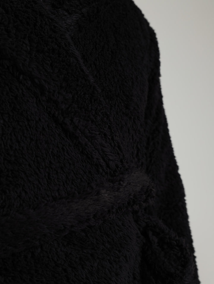 Plush Fleece Gown With Hoody - Black