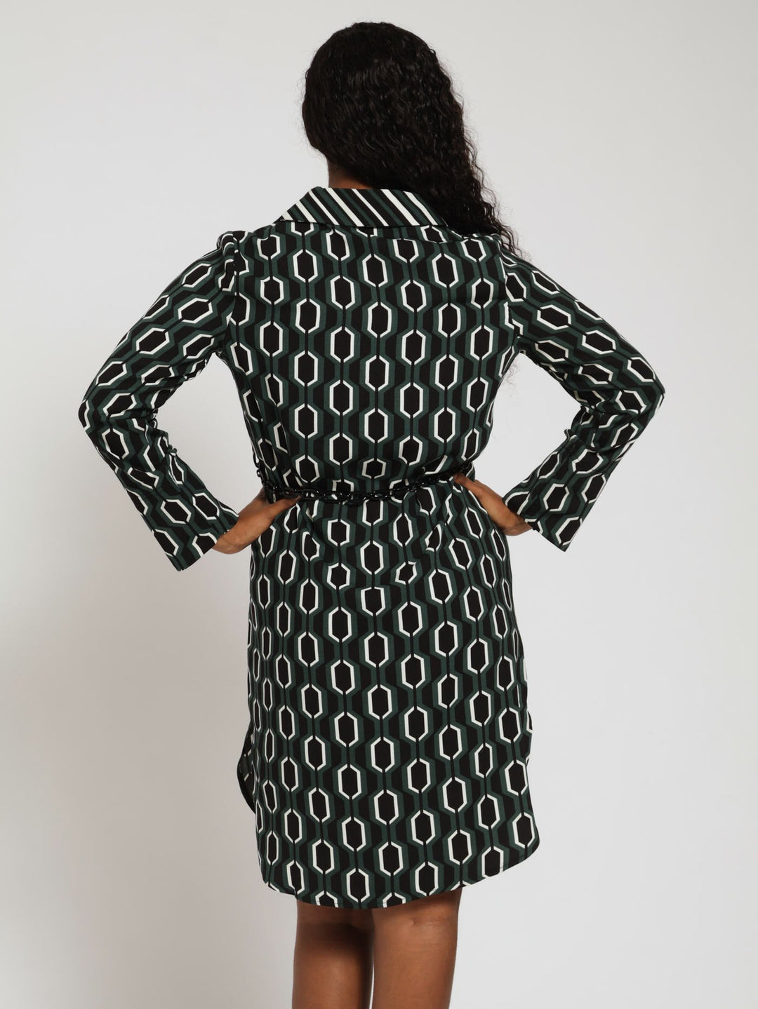 Geo Shift Dress With Belt - Bottle