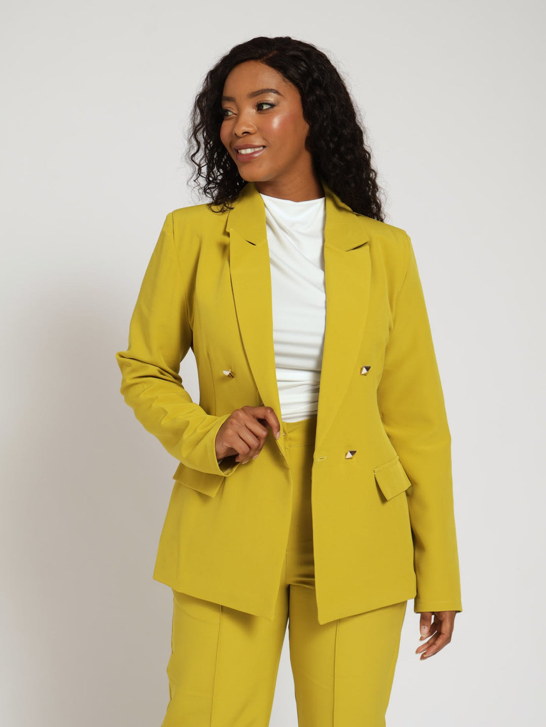 Ladies Double Button Sleeve Blazer Mustard – Edgars