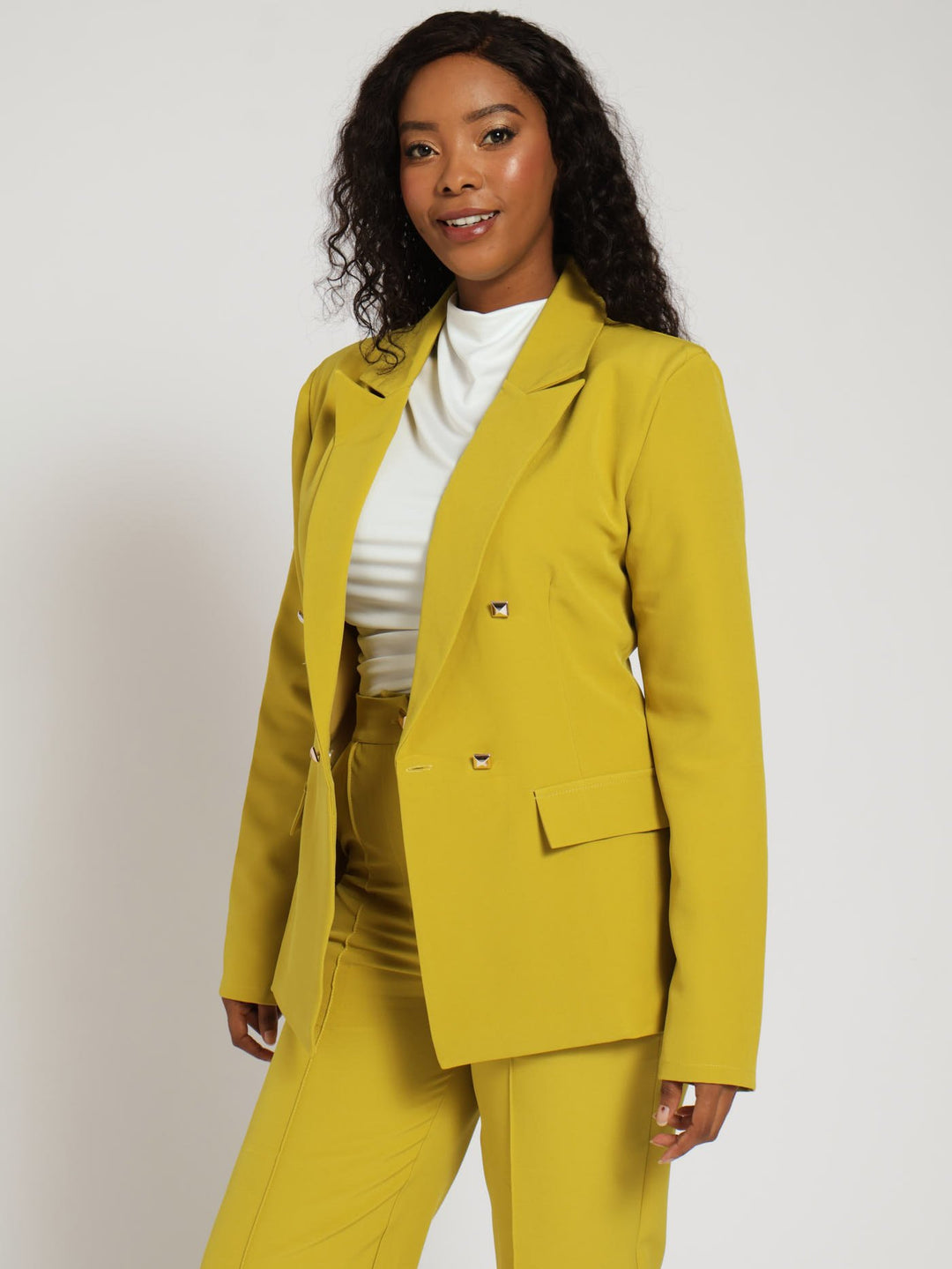 Double Button Sleeve Blazer - Mustard