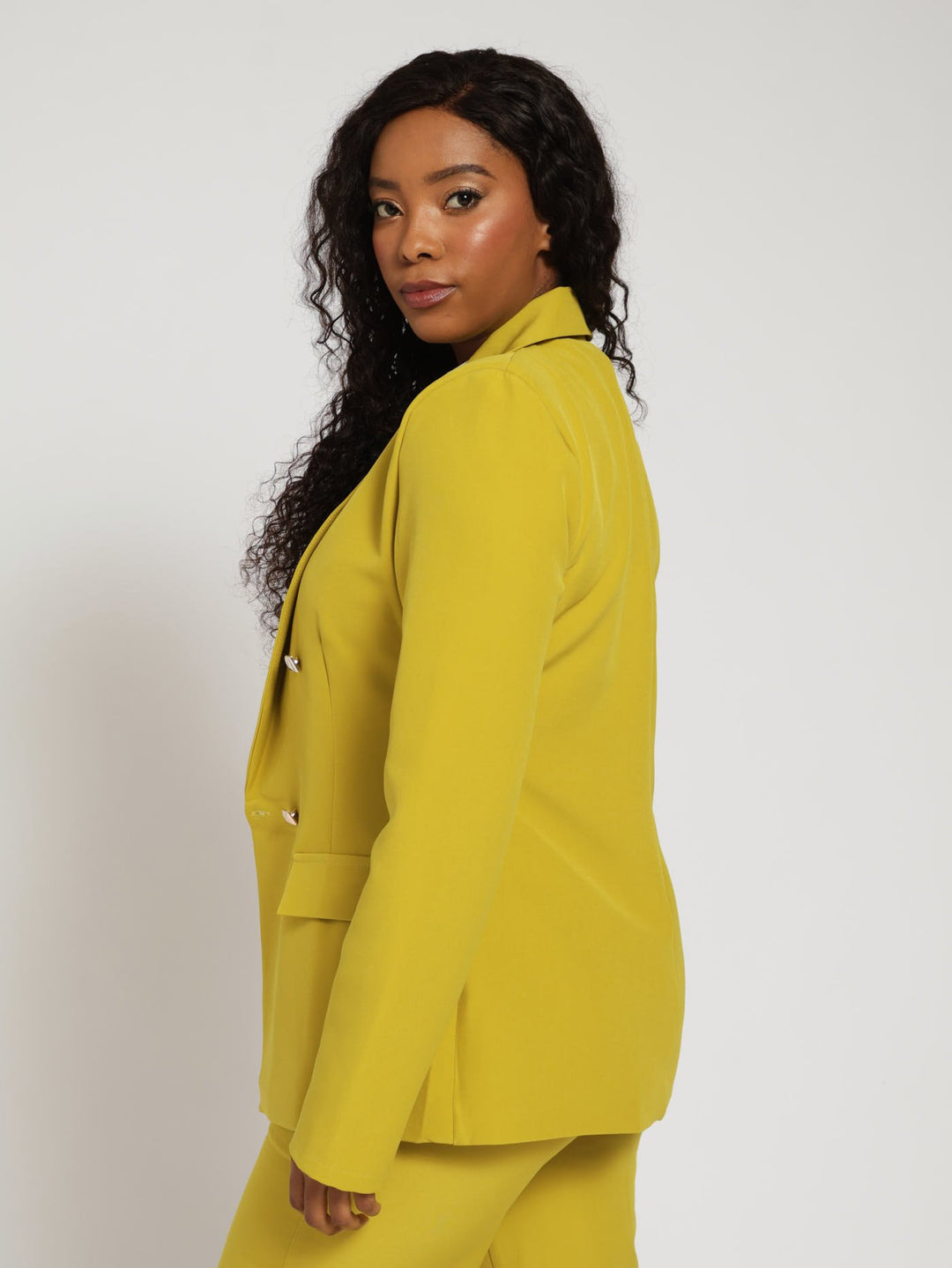 Double Button Sleeve Blazer - Mustard
