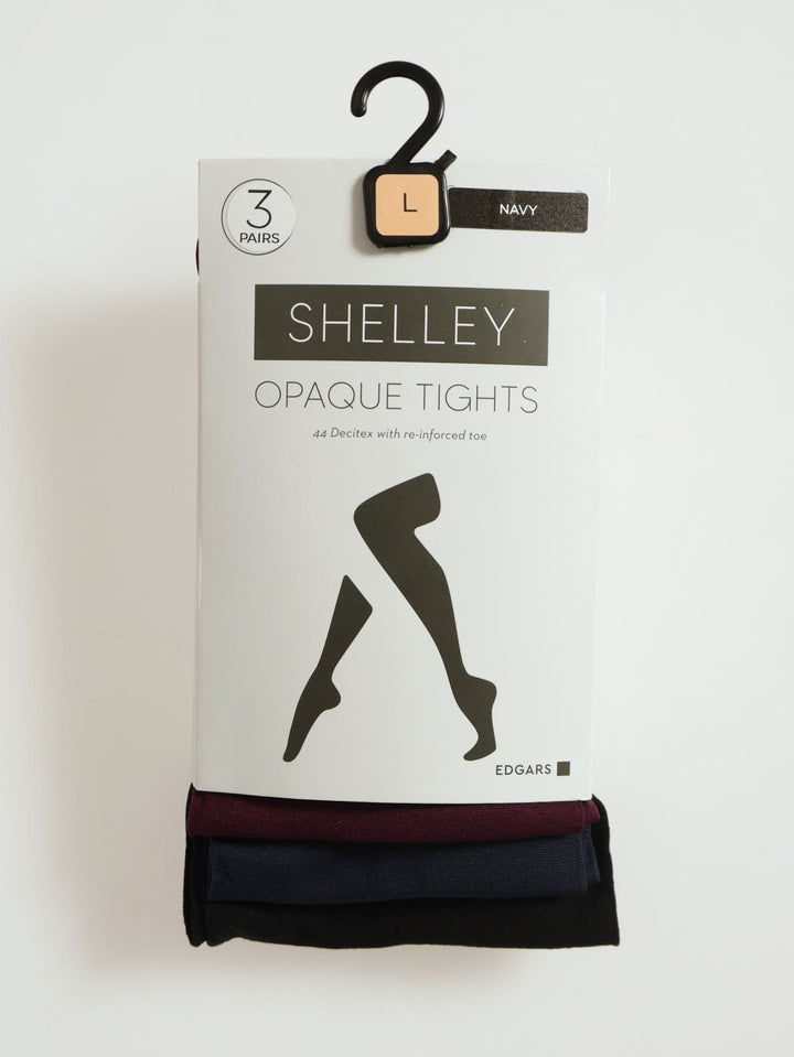 3 Pack Opaque Stockings - Navy/Burgundy/Black
