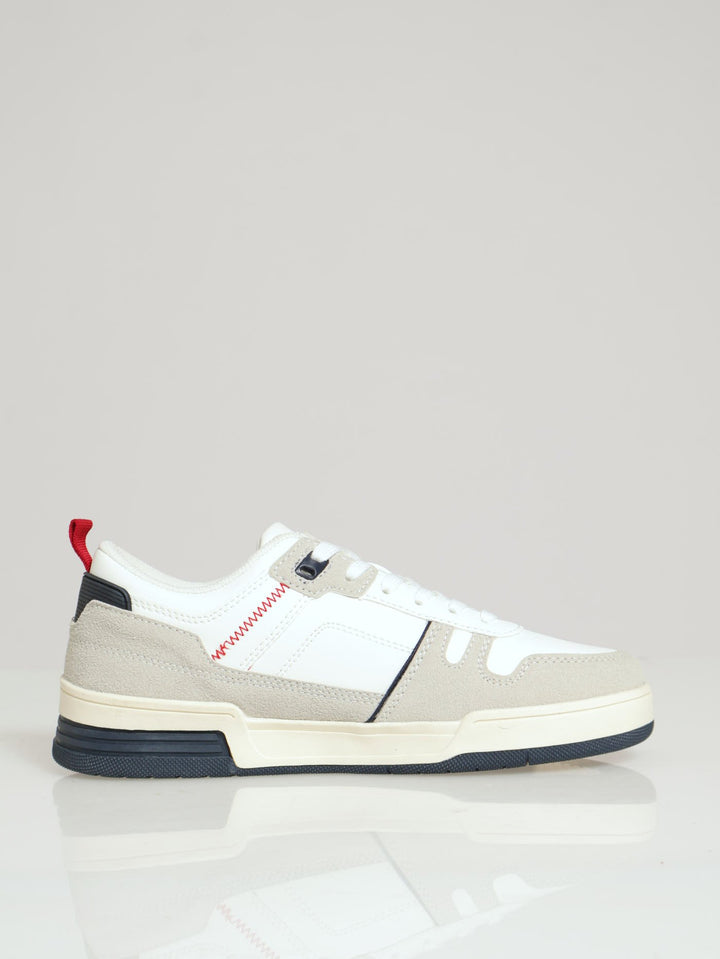 Aaron Contrast Lace Up Court Sneaker - Beige/White