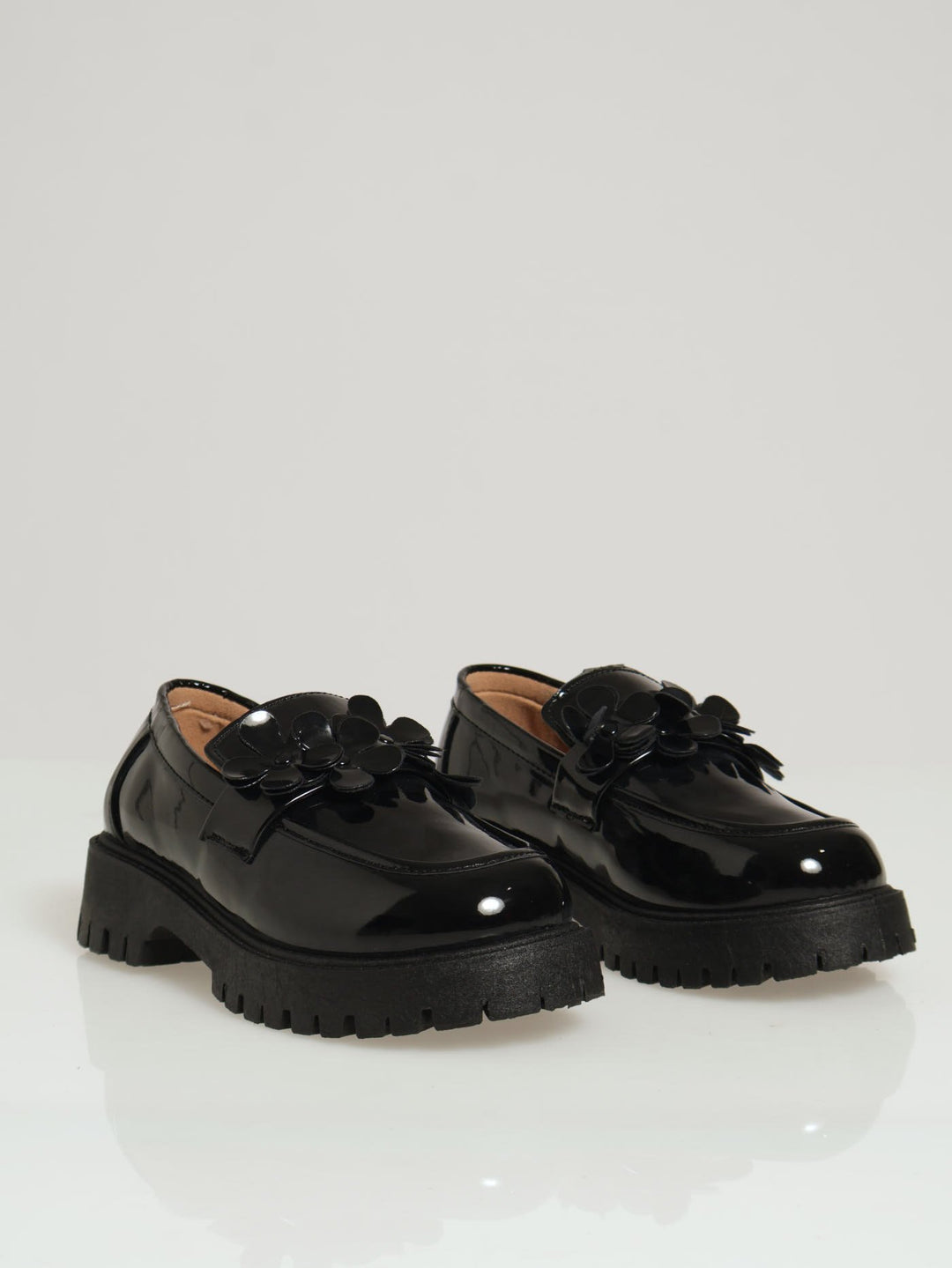 Girls Chunky Flower Loafer - Black