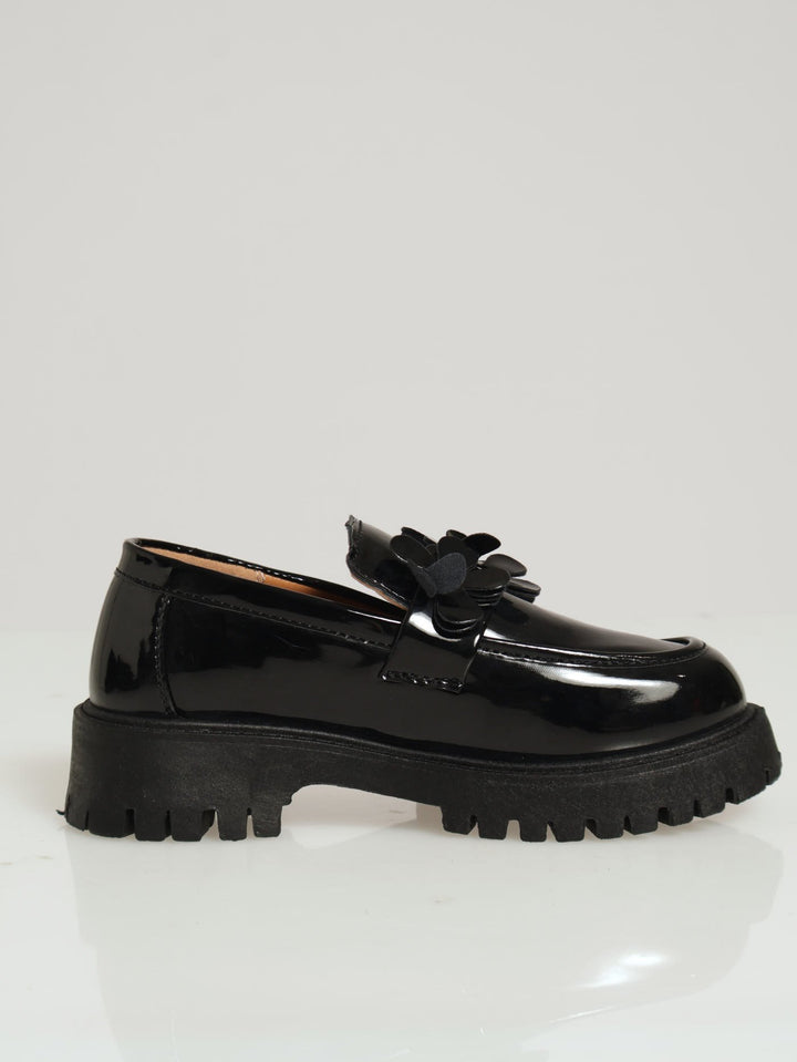 Girls Chunky Flower Loafer - Black