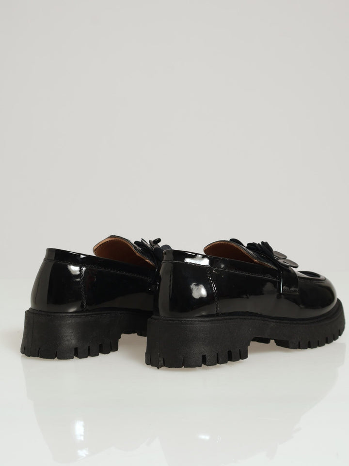 Girls Chunky Flower Loafer - Black