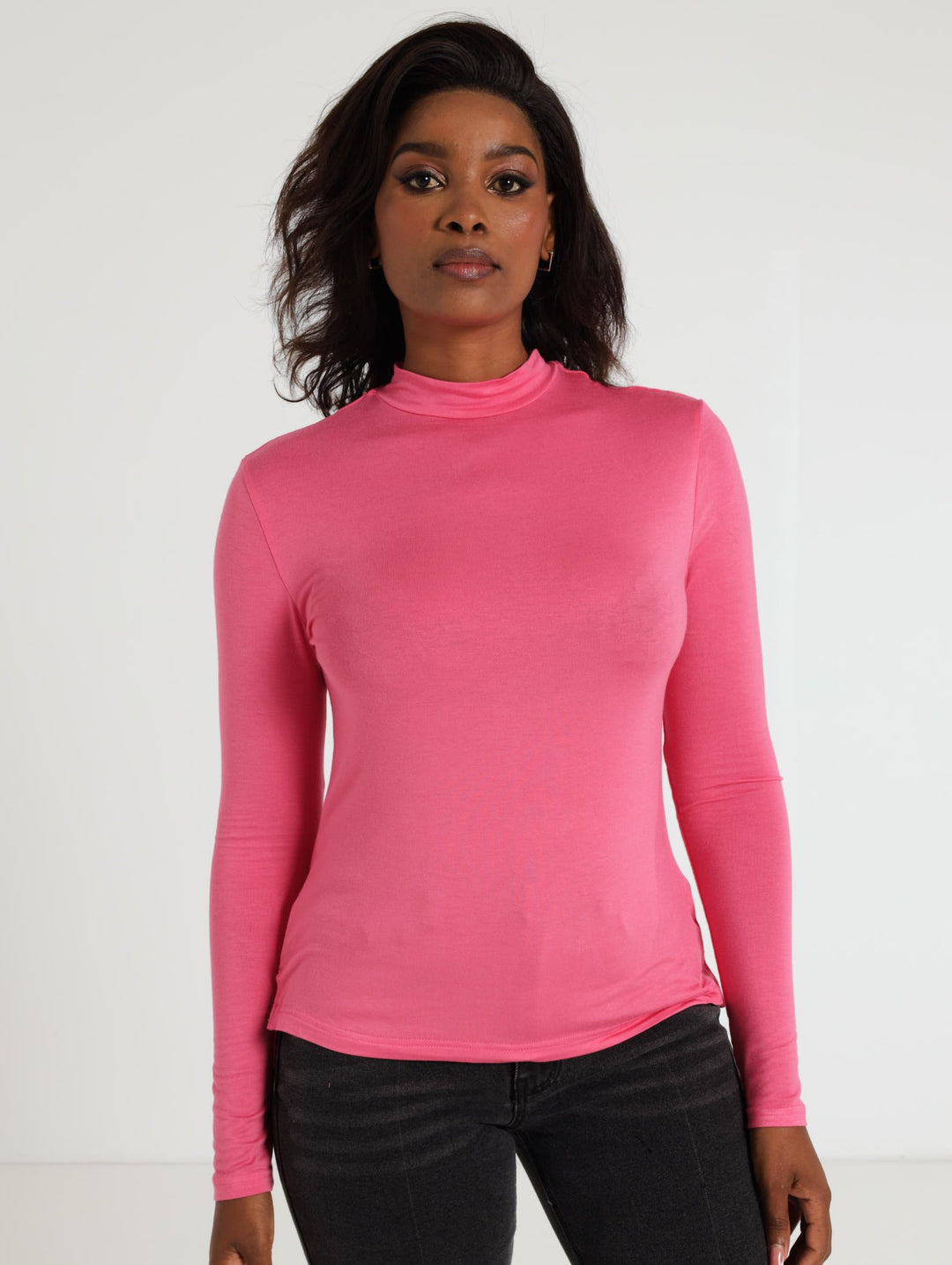 Ladies Hi-Neck Long Sleeve Tee Bright Pink – Edgars