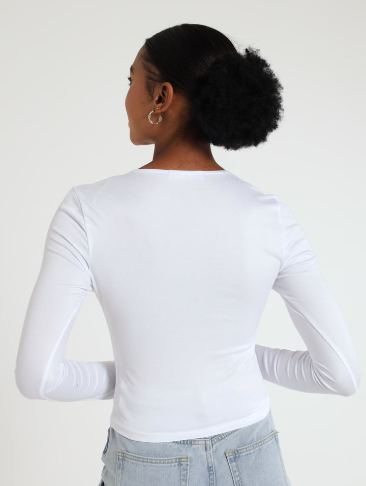 Long Sleeve Corset Top - White