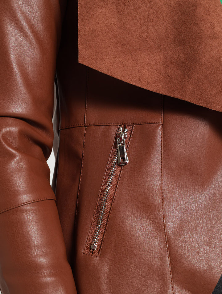Faux Leather Waterfall Jacket - Chocolate
