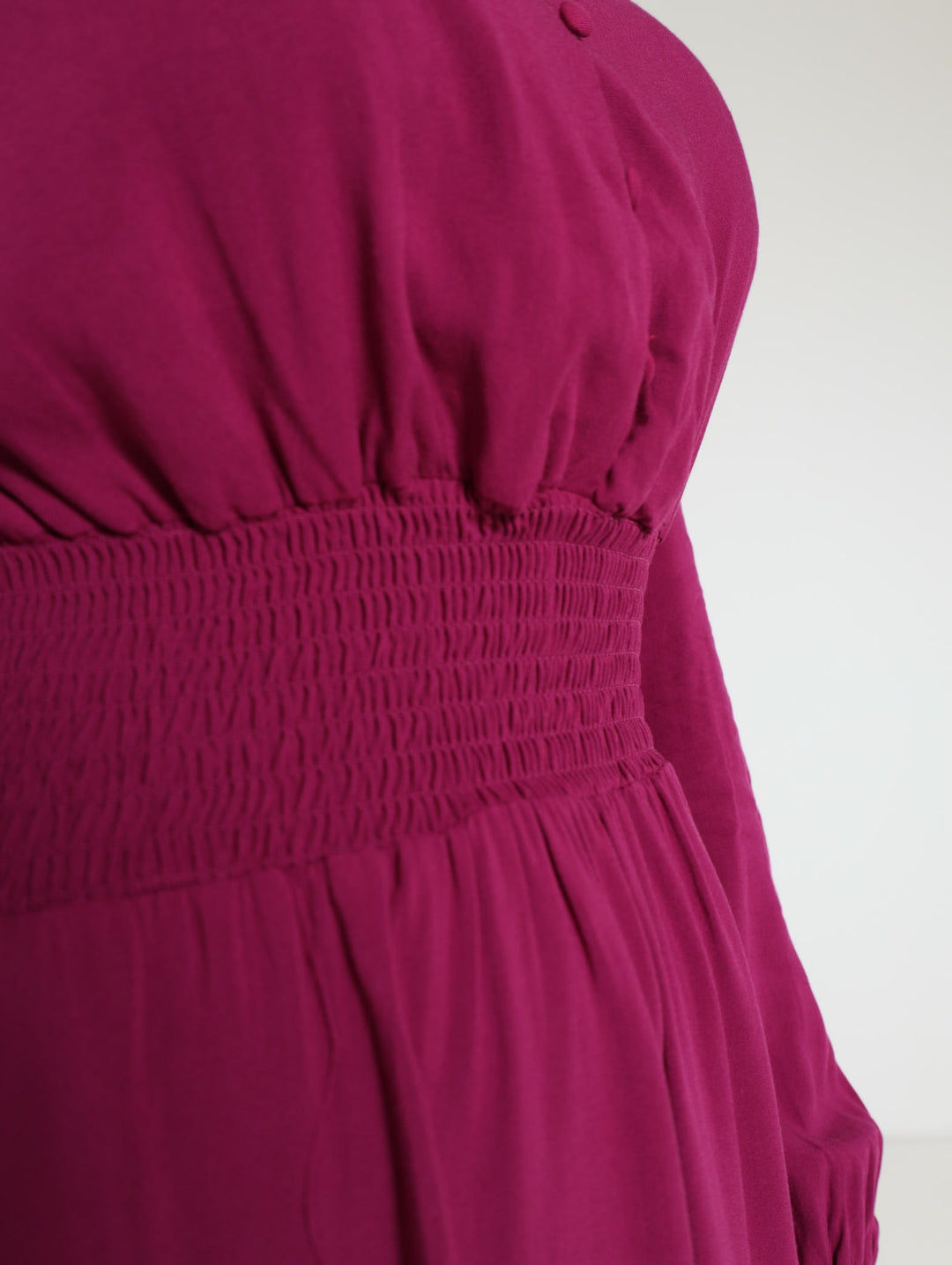 Long Sleeve Shirred Waisted Dress - Berry